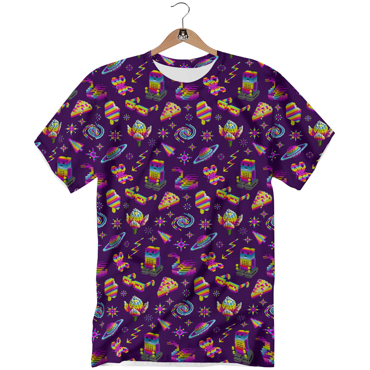 3D Pixel Cartoon Print Pattern T-Shirt-grizzshop