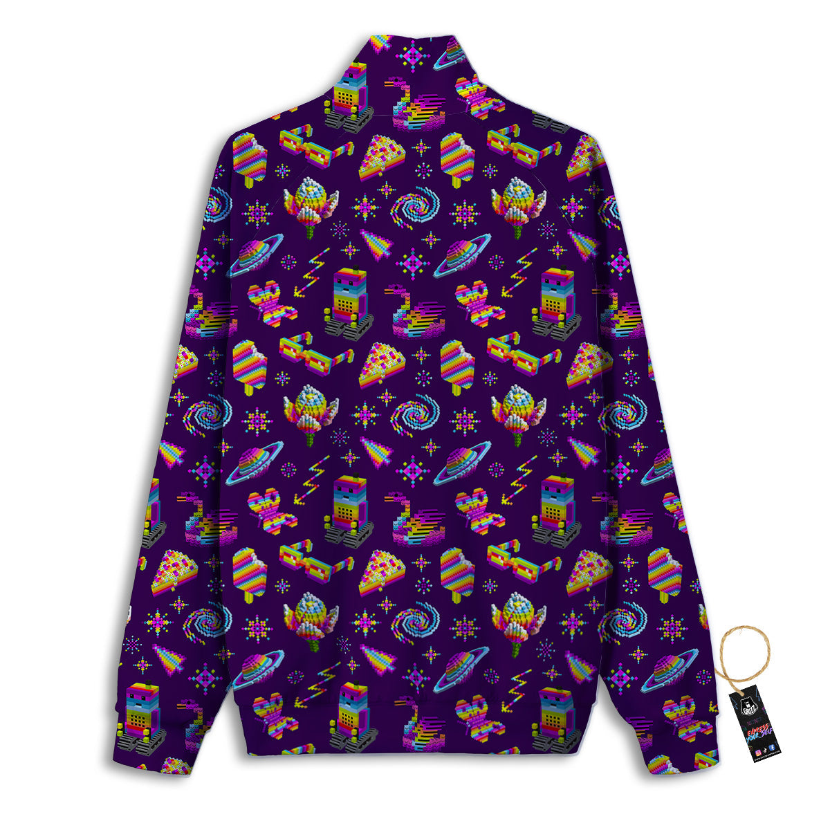 3D Pixel Cartoon Print Pattern Track Jacket-grizzshop