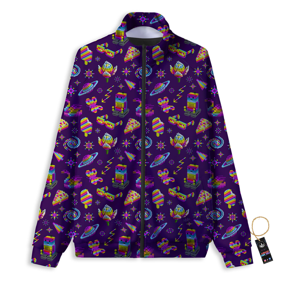 3D Pixel Cartoon Print Pattern Track Jacket-grizzshop