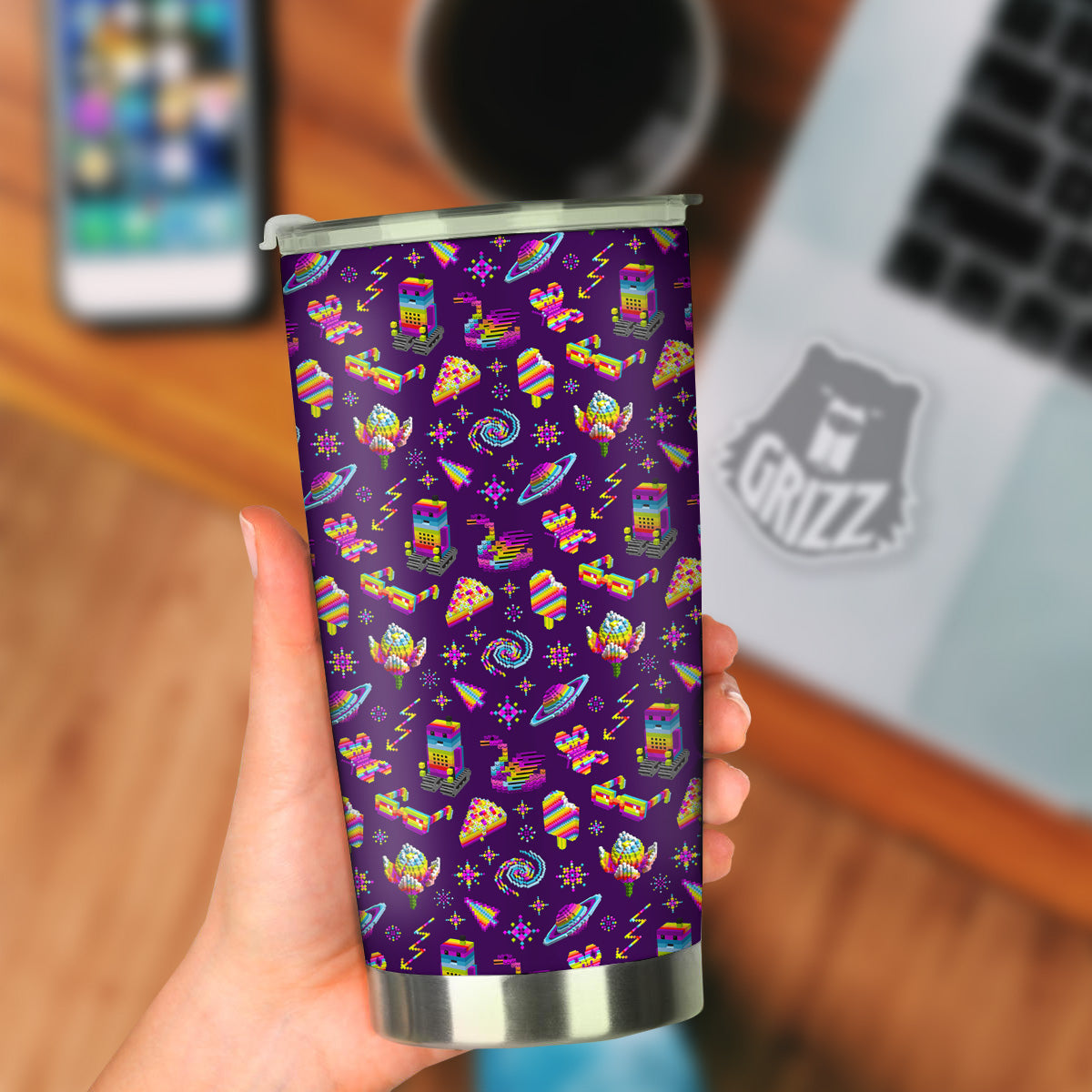 3D Pixel Cartoon Print Pattern Tumbler-grizzshop