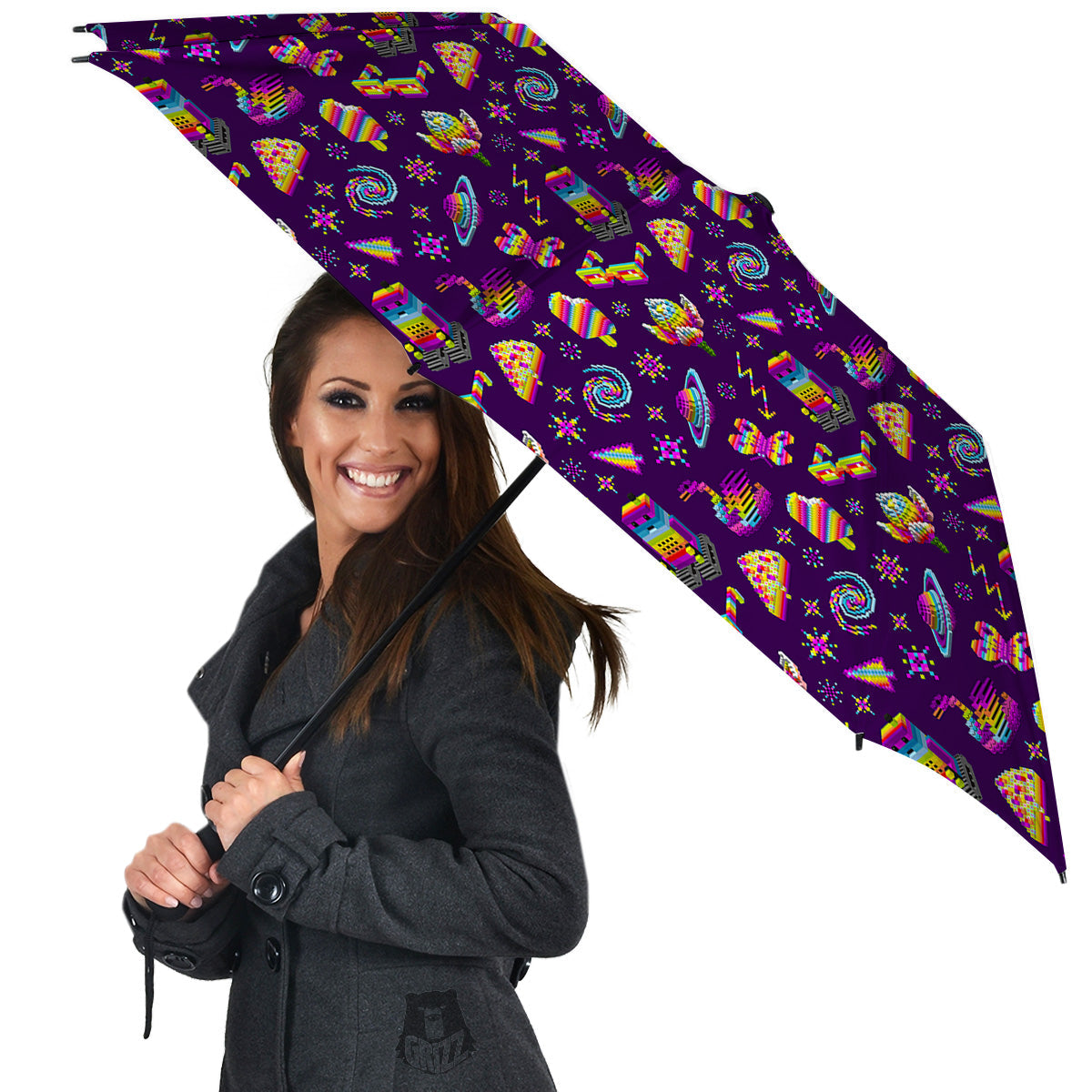 3D Pixel Cartoon Print Pattern Umbrella-grizzshop