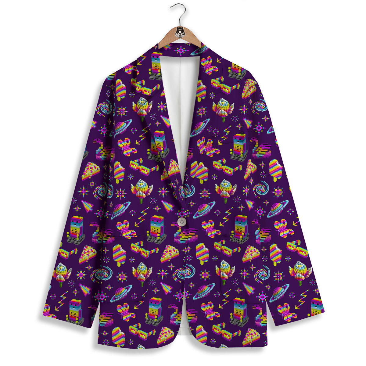 3D Pixel Cartoon Print Pattern Women's Blazer-grizzshop