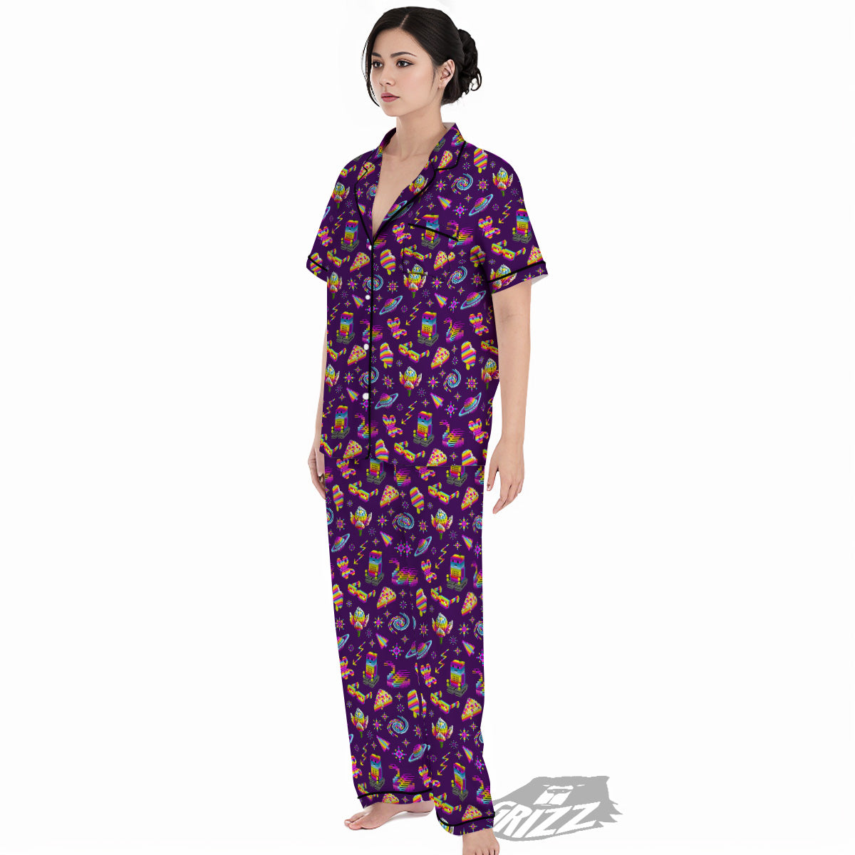 3D Pixel Cartoon Print Pattern Women's Pajamas Set-grizzshop