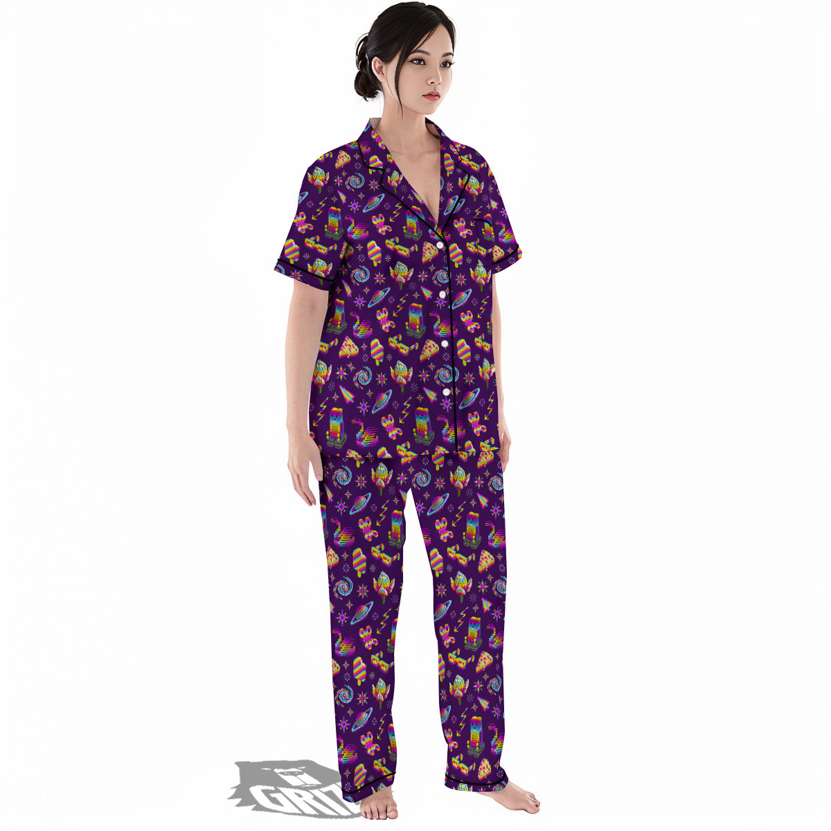 3D Pixel Cartoon Print Pattern Women's Pajamas Set-grizzshop
