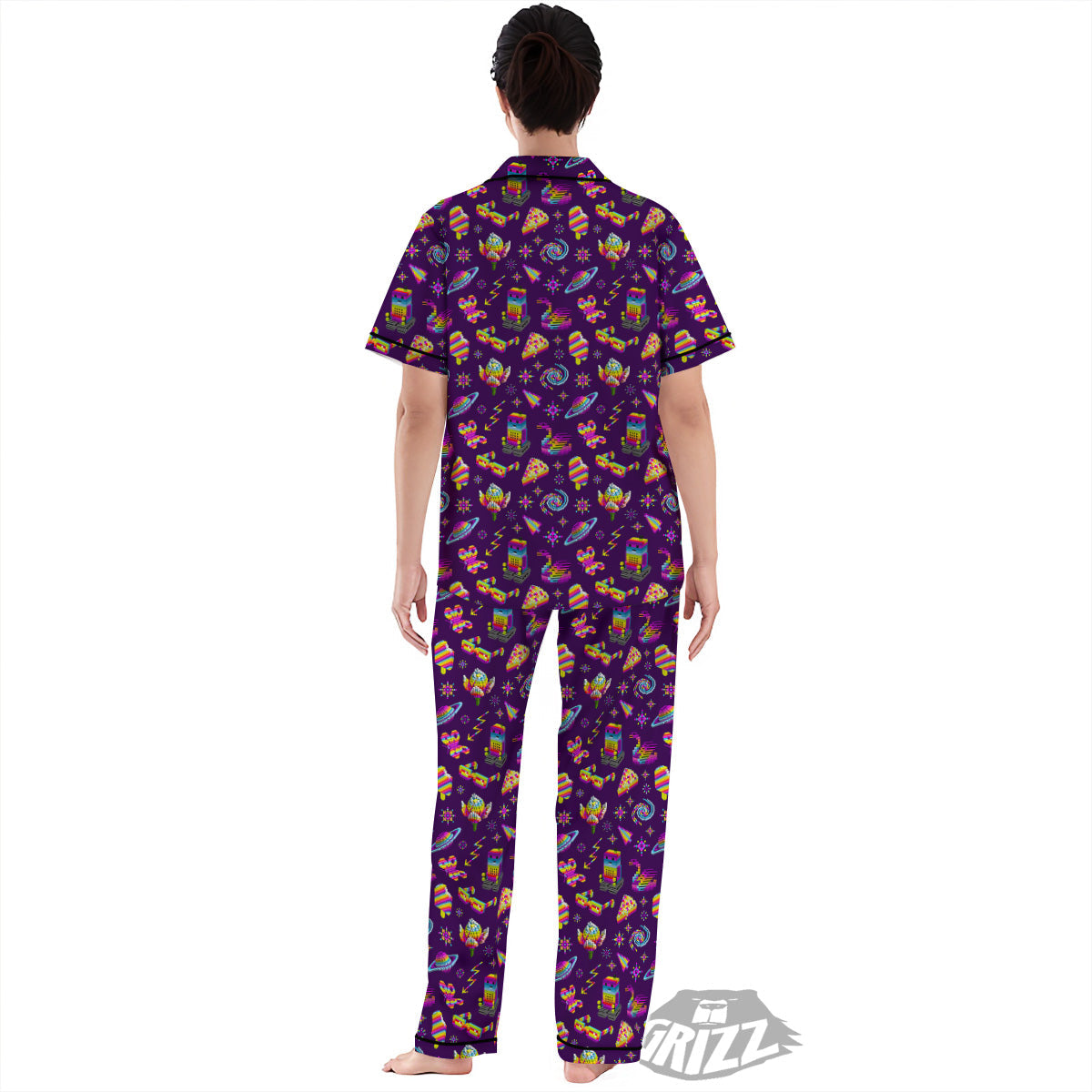 3D Pixel Cartoon Print Pattern Women's Pajamas Set-grizzshop