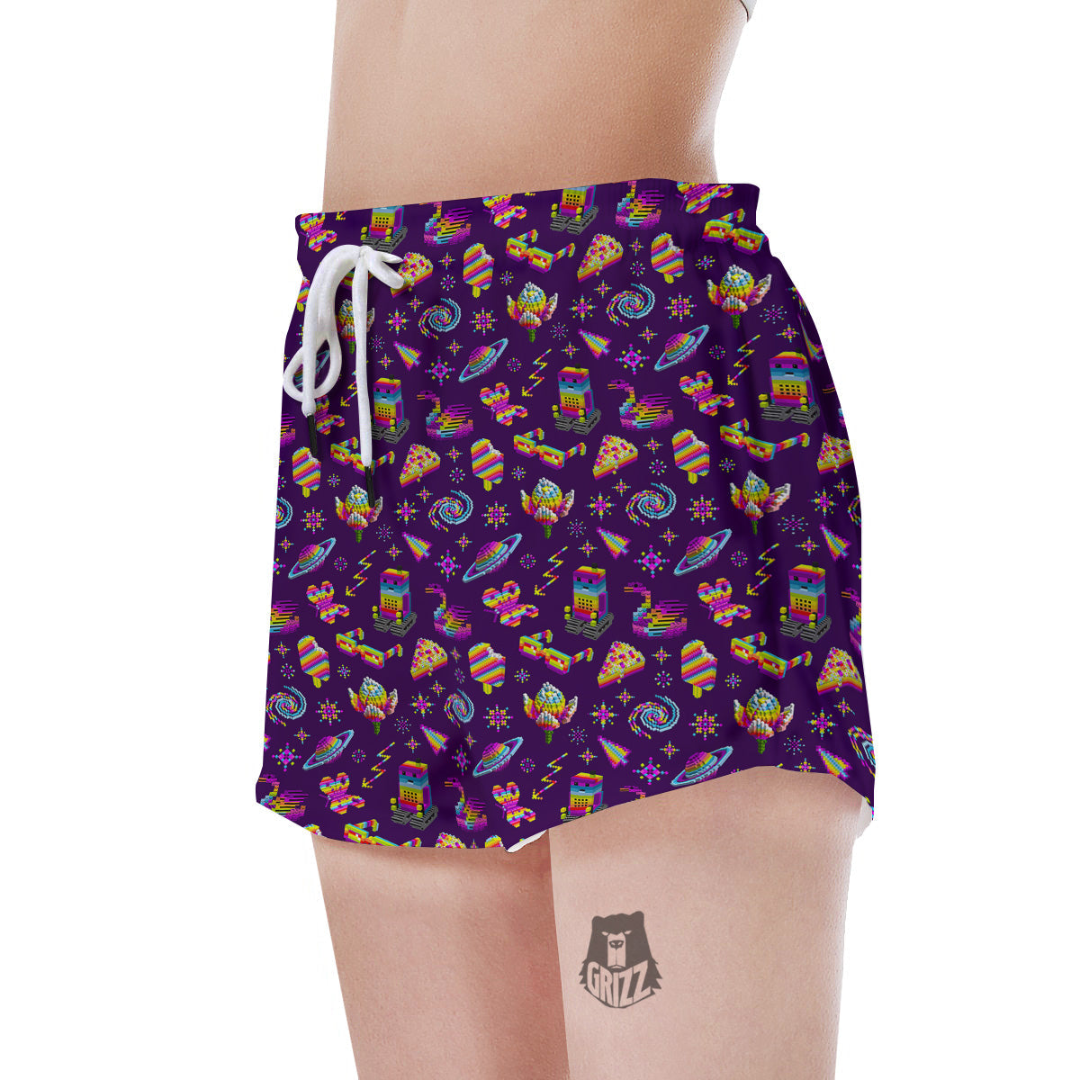 3D Pixel Cartoon Print Pattern Women's Shorts-grizzshop