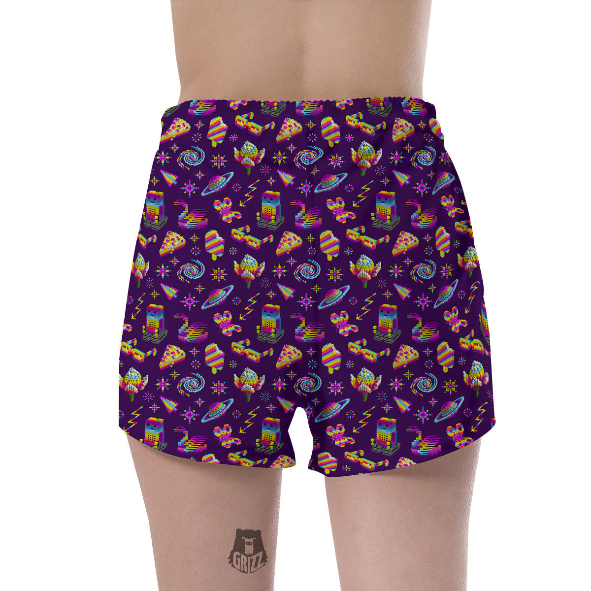 3D Pixel Cartoon Print Pattern Women's Shorts-grizzshop