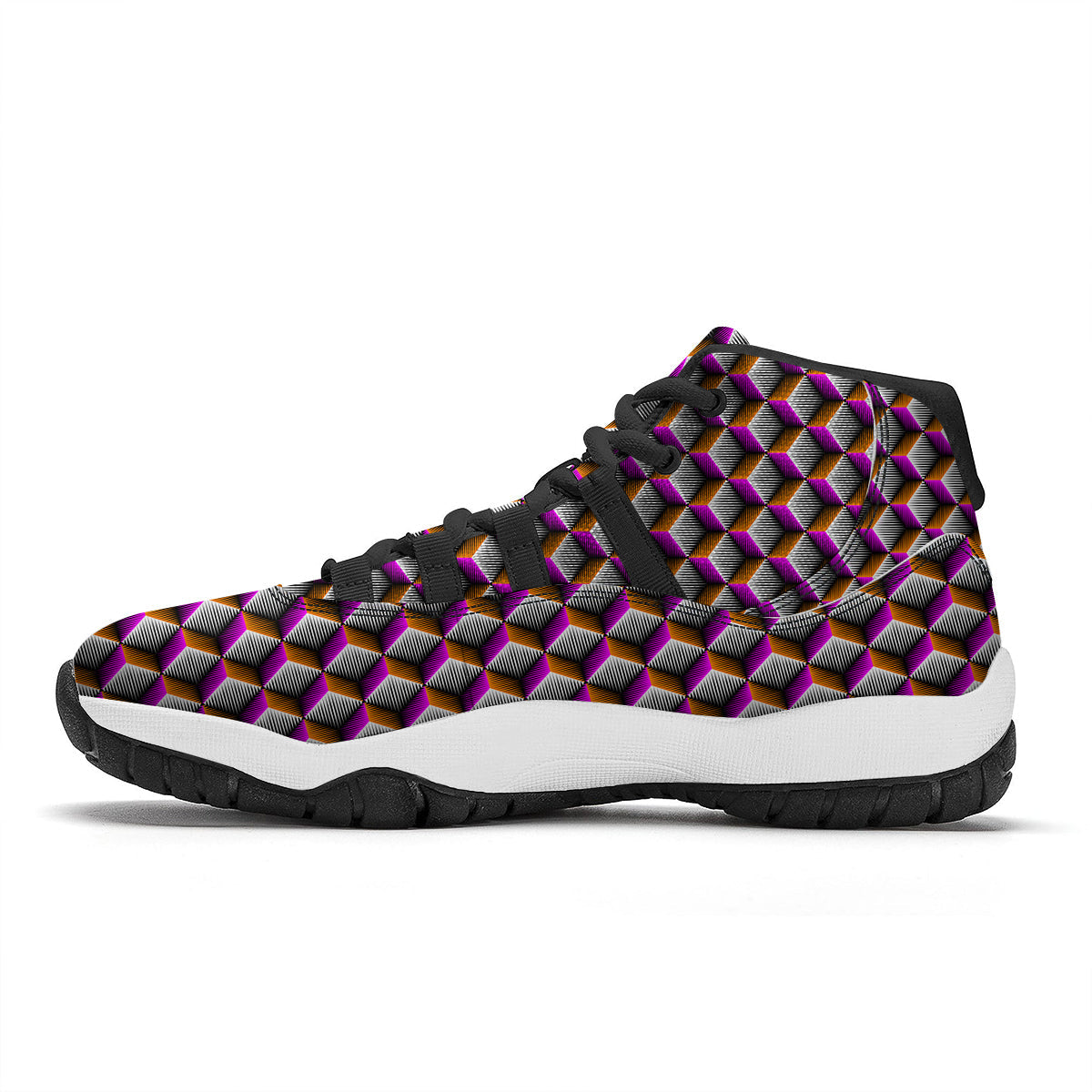 3D Rhombus Print Pattern Black Bball Shoes-grizzshop