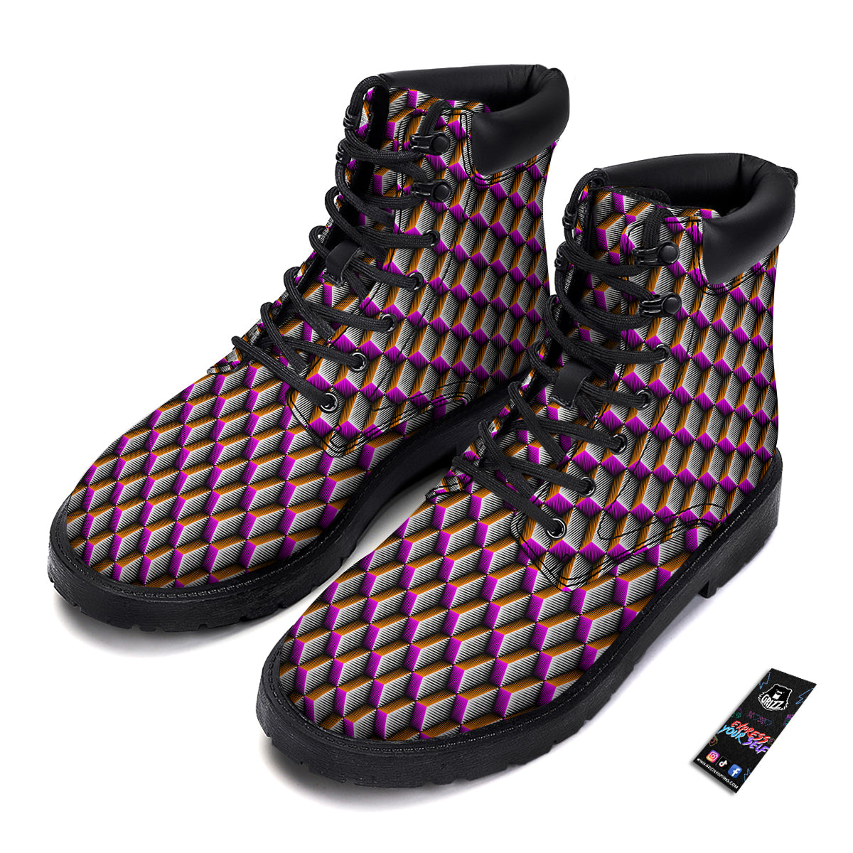 3D Rhombus Print Pattern Boots-grizzshop