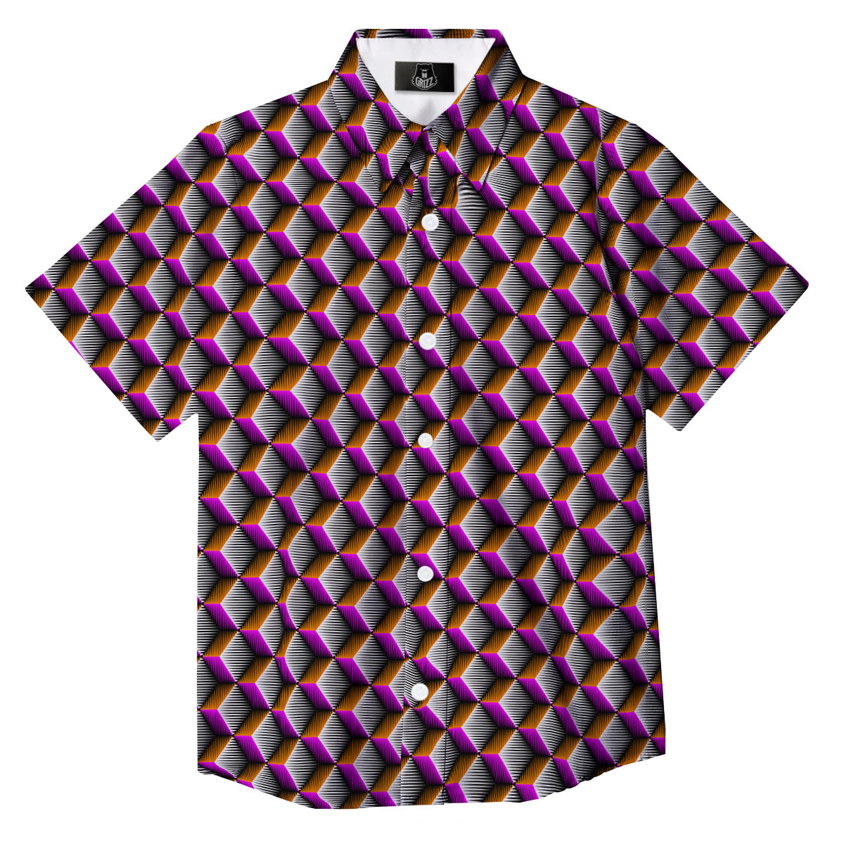 3D Rhombus Print Pattern Button Up Shirt-grizzshop