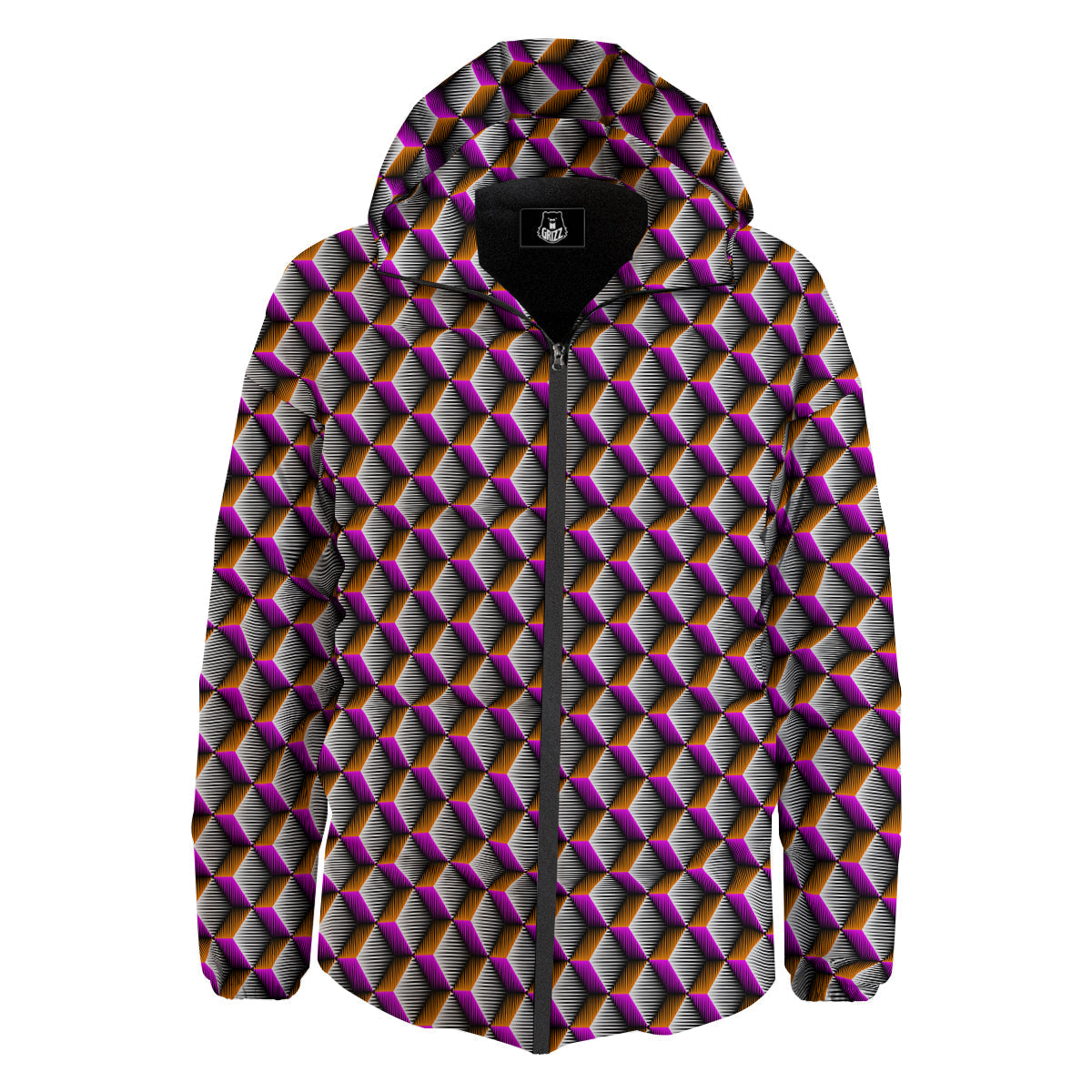 3D Rhombus Print Pattern Down Jacket-grizzshop