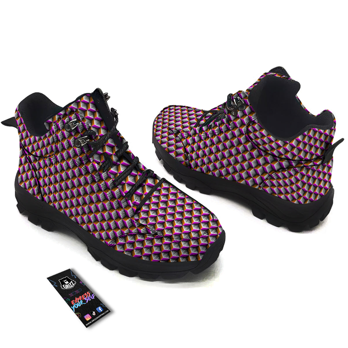 3D Rhombus Print Pattern Hiking Shoes-grizzshop