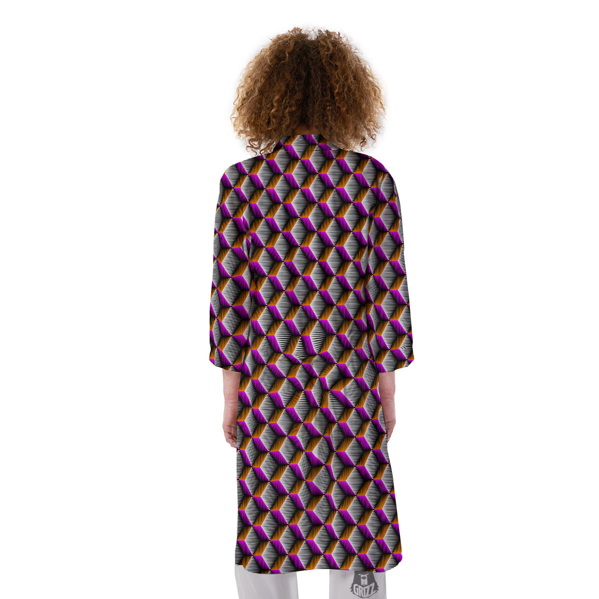 3D Rhombus Print Pattern Kimono-grizzshop