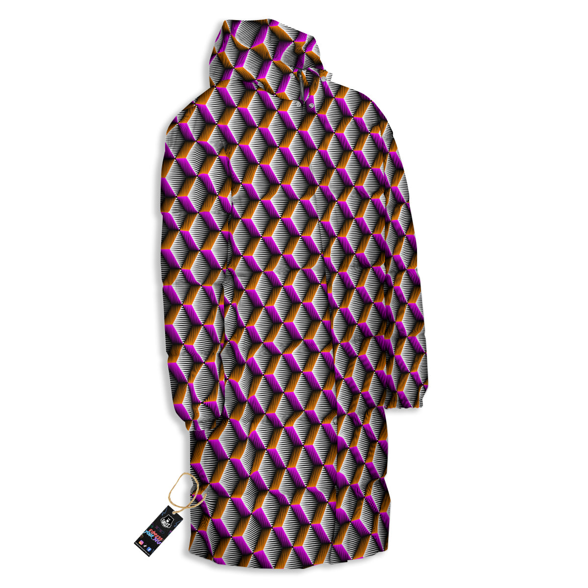 3D Rhombus Print Pattern Long Down Jacket-grizzshop