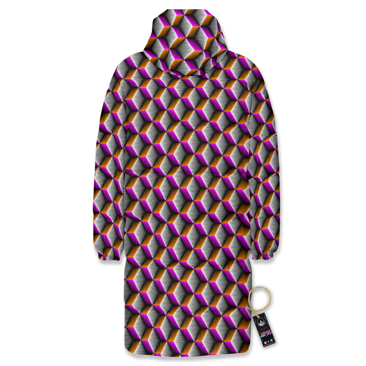 3D Rhombus Print Pattern Long Down Jacket-grizzshop