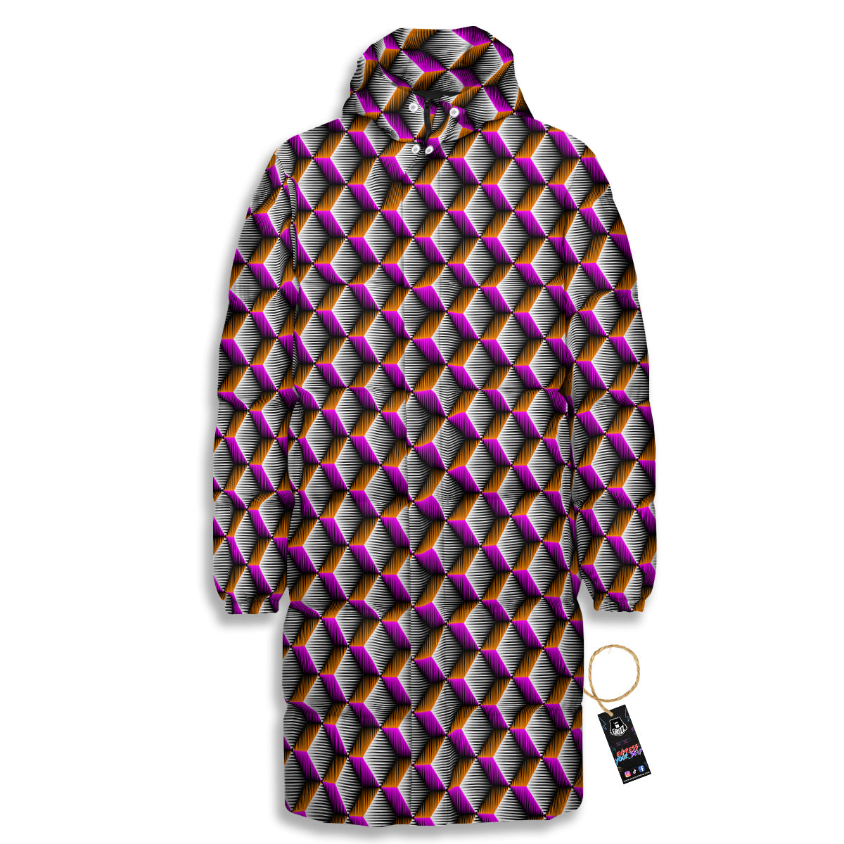 3D Rhombus Print Pattern Long Down Jacket-grizzshop