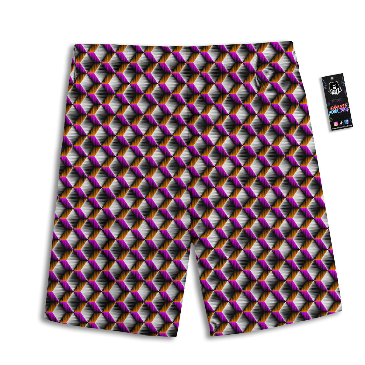 3D Rhombus Print Pattern Men's Athletic Shorts