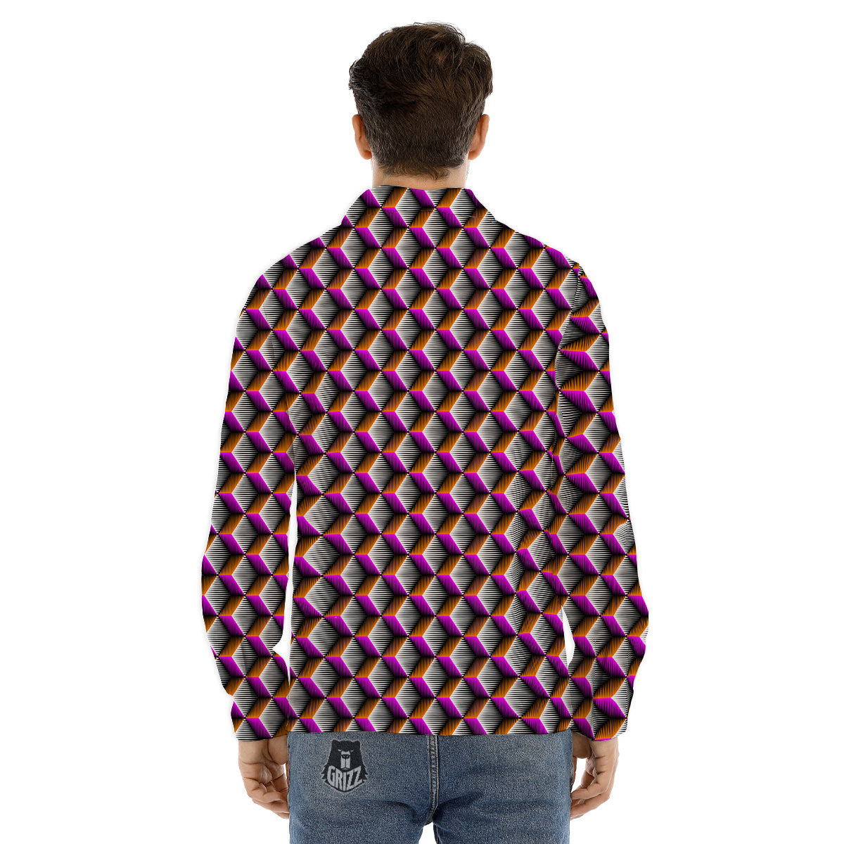 3D Rhombus Print Pattern Men's Dress Shirts-grizzshop