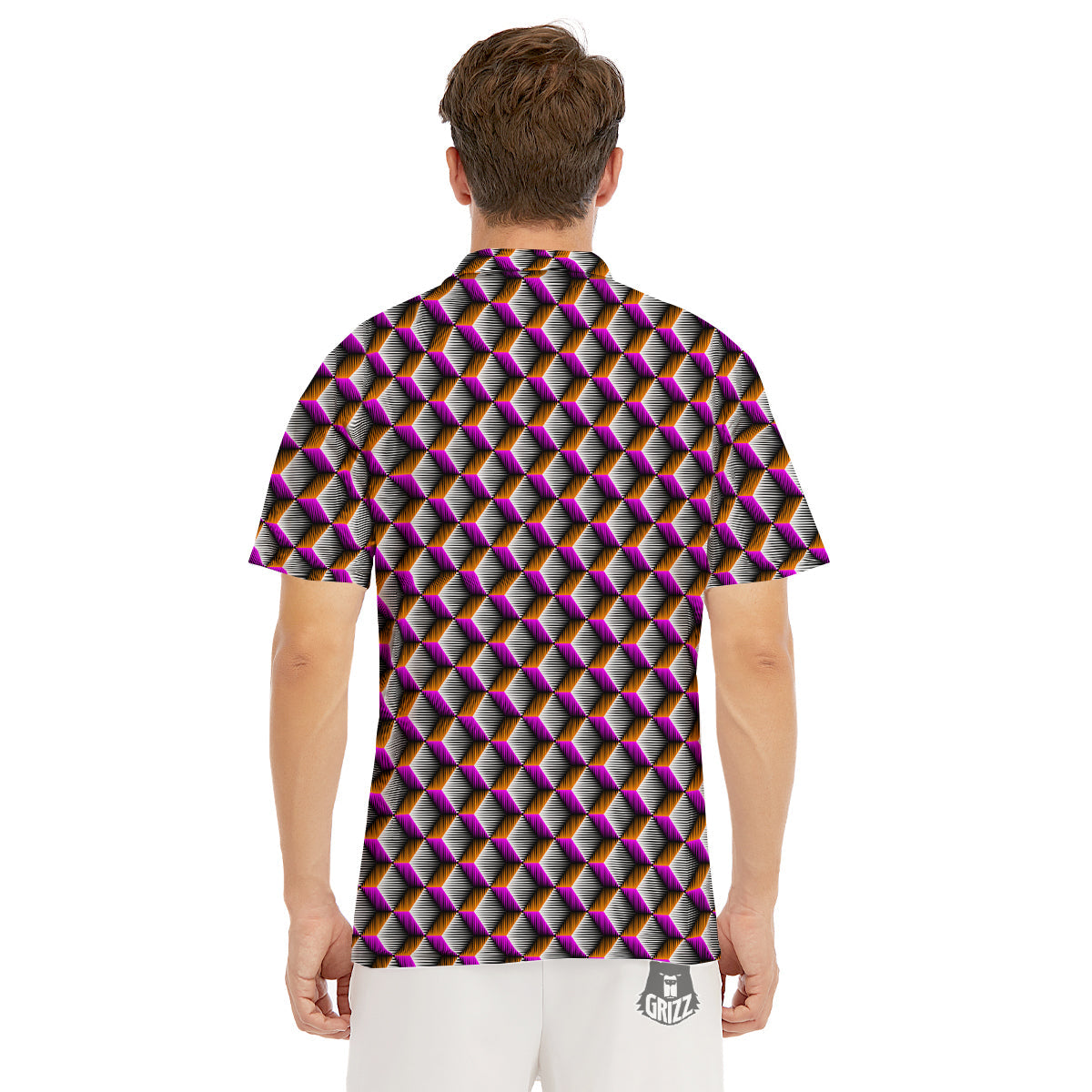 3D Rhombus Print Pattern Men's Golf Shirts-grizzshop