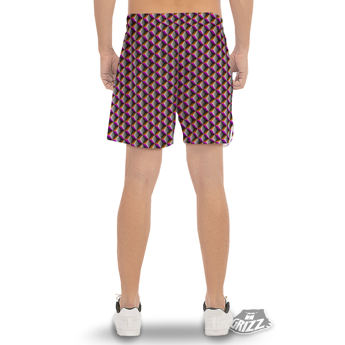 3D Rhombus Print Pattern Men's Gym Shorts-grizzshop