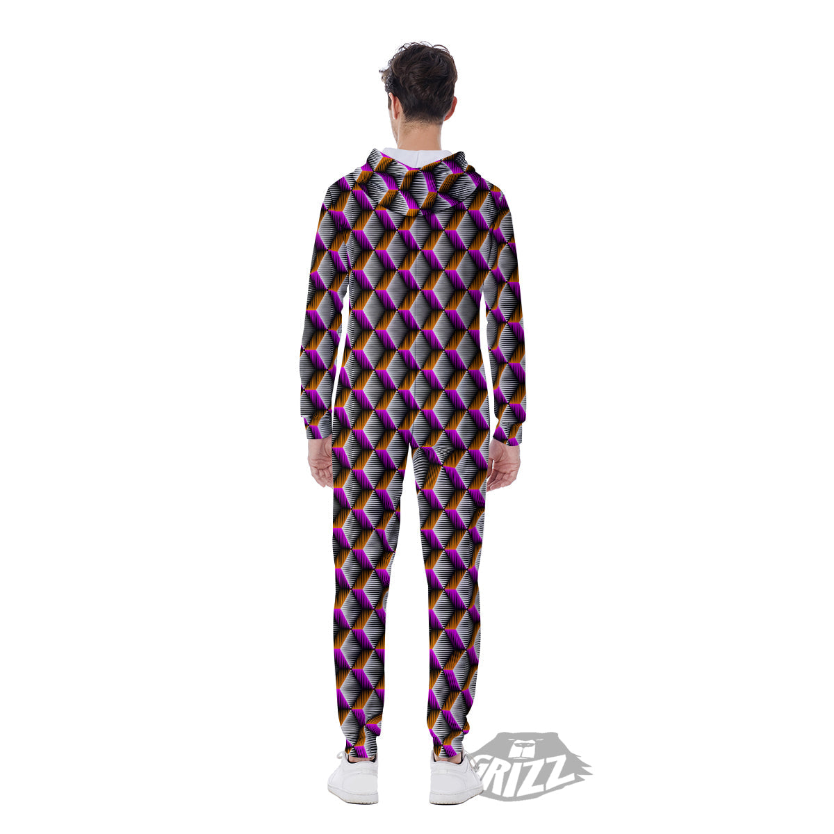 3D Rhombus Print Pattern Men's Jumpsuit-grizzshop