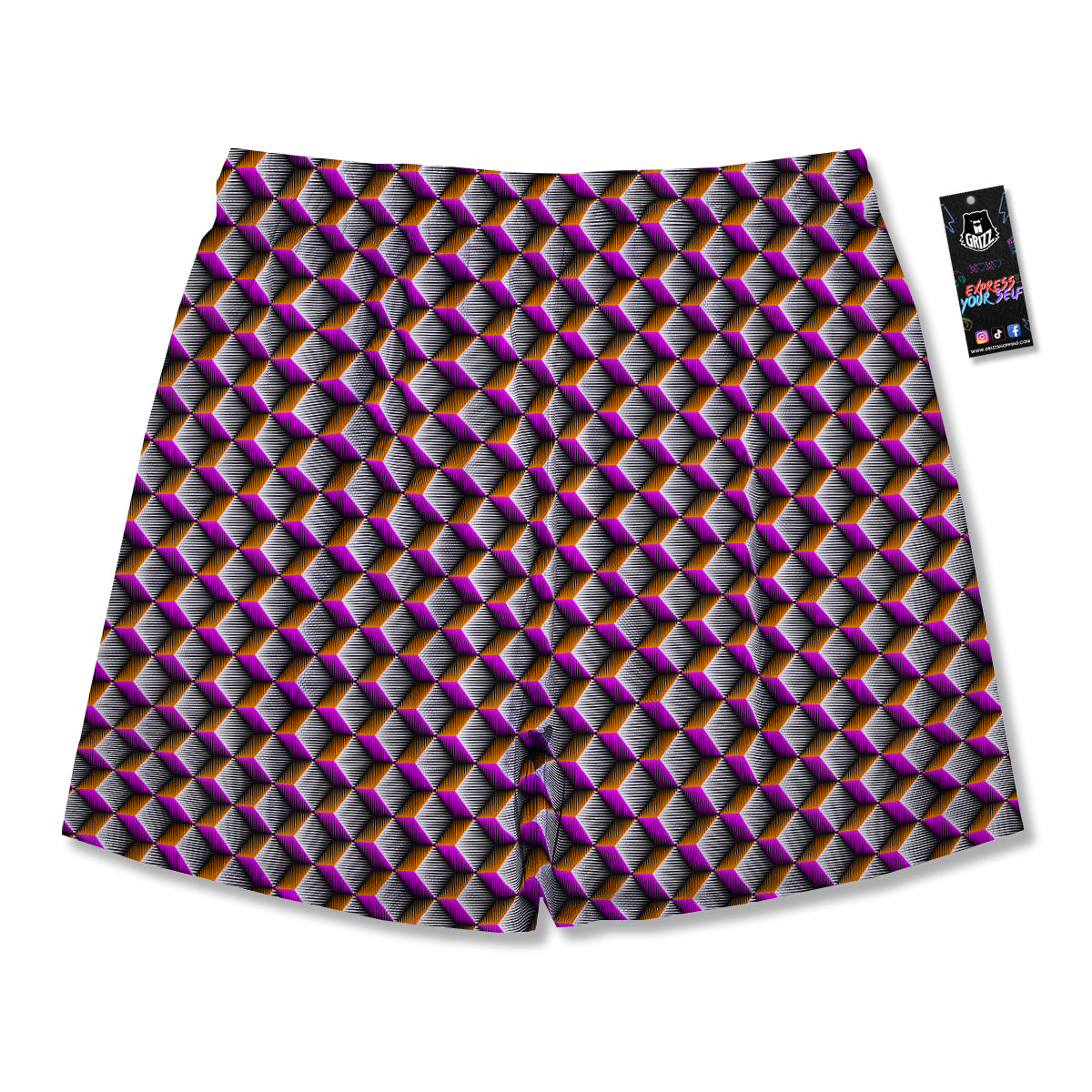 3D Rhombus Print Pattern Men's Running Shorts-grizzshop