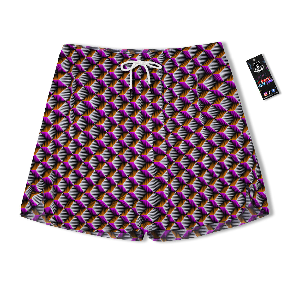 3D Rhombus Print Pattern Men's Running Shorts-grizzshop