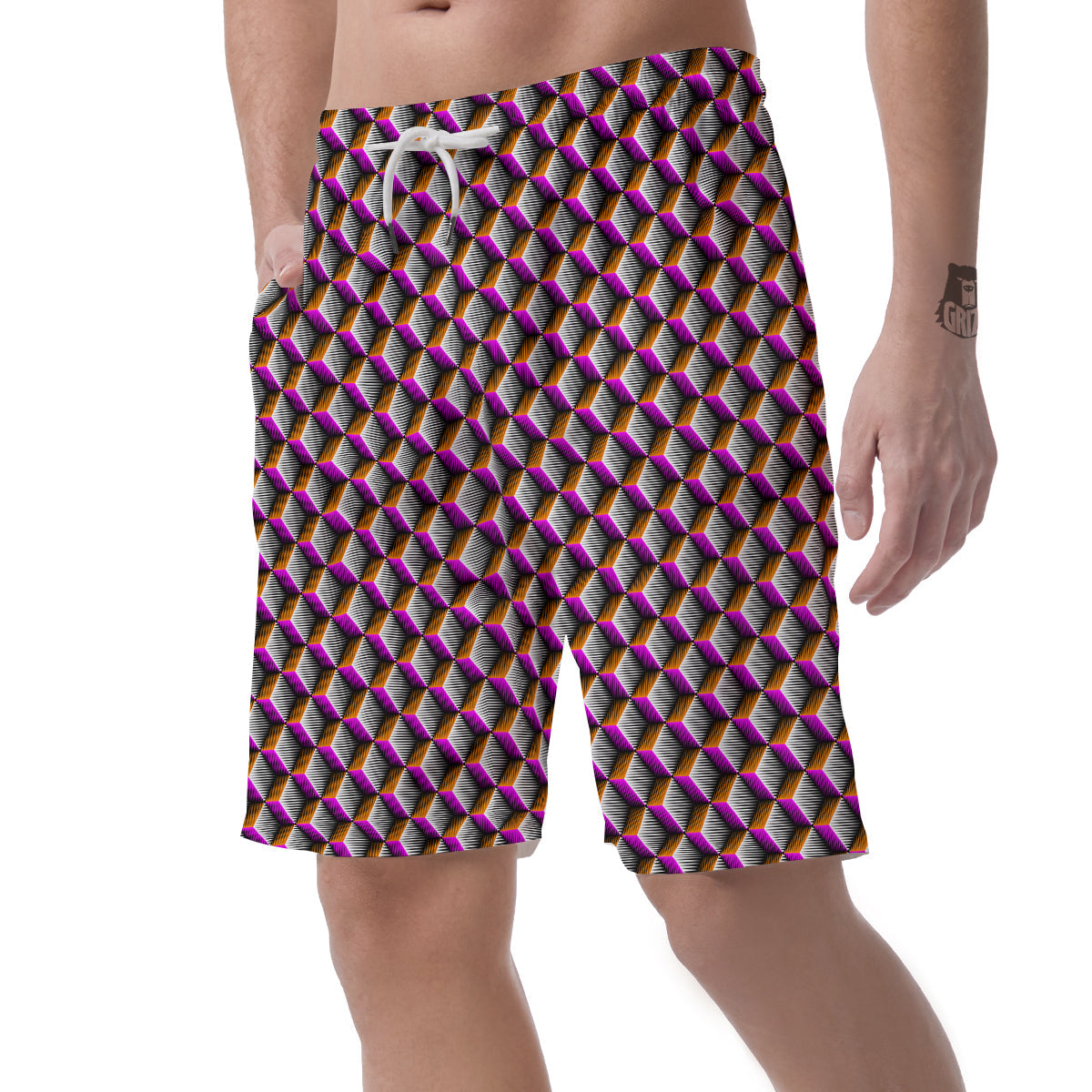 3D Rhombus Print Pattern Men's Shorts-grizzshop