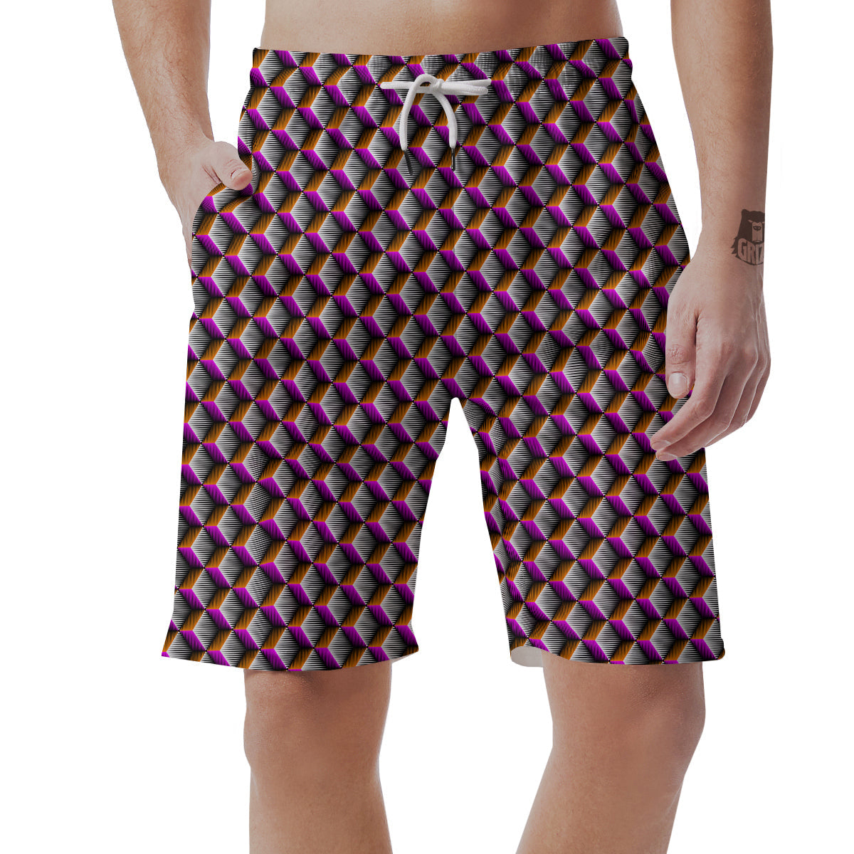 3D Rhombus Print Pattern Men's Shorts-grizzshop