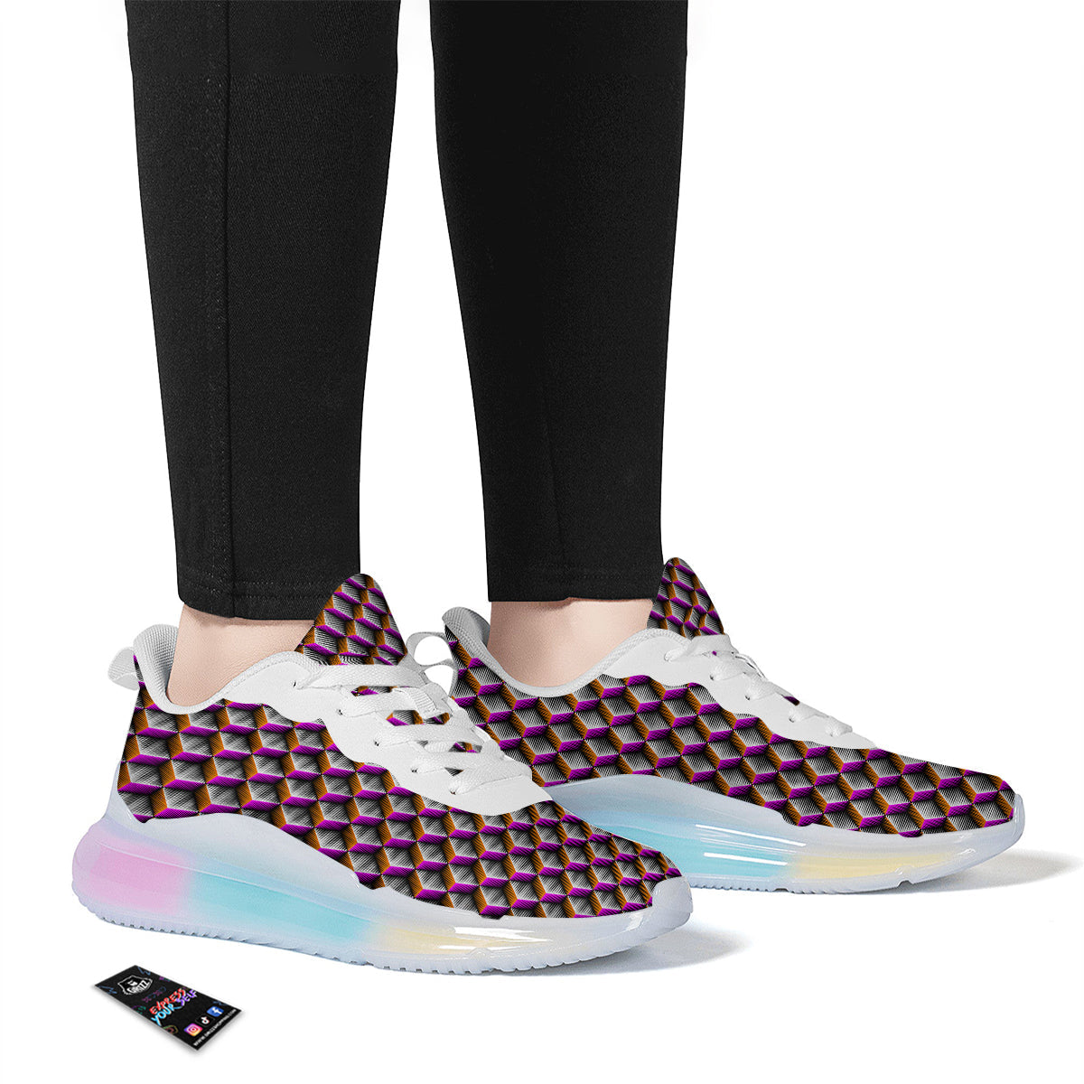 3D Rhombus Print Pattern Running Sneakers-grizzshop