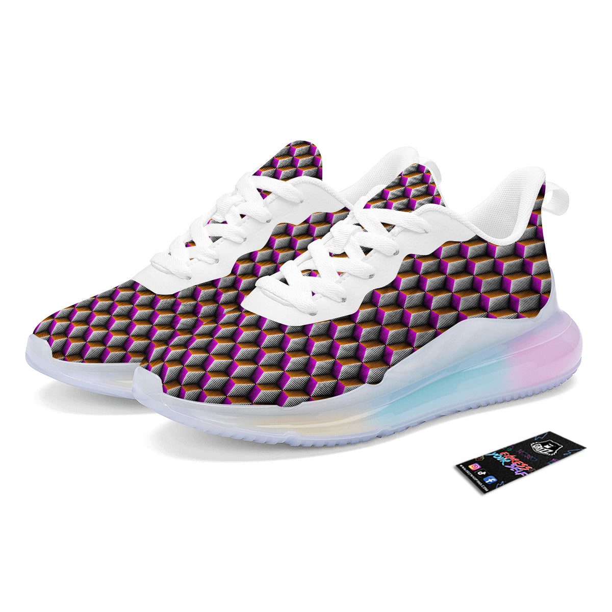3D Rhombus Print Pattern Running Sneakers-grizzshop