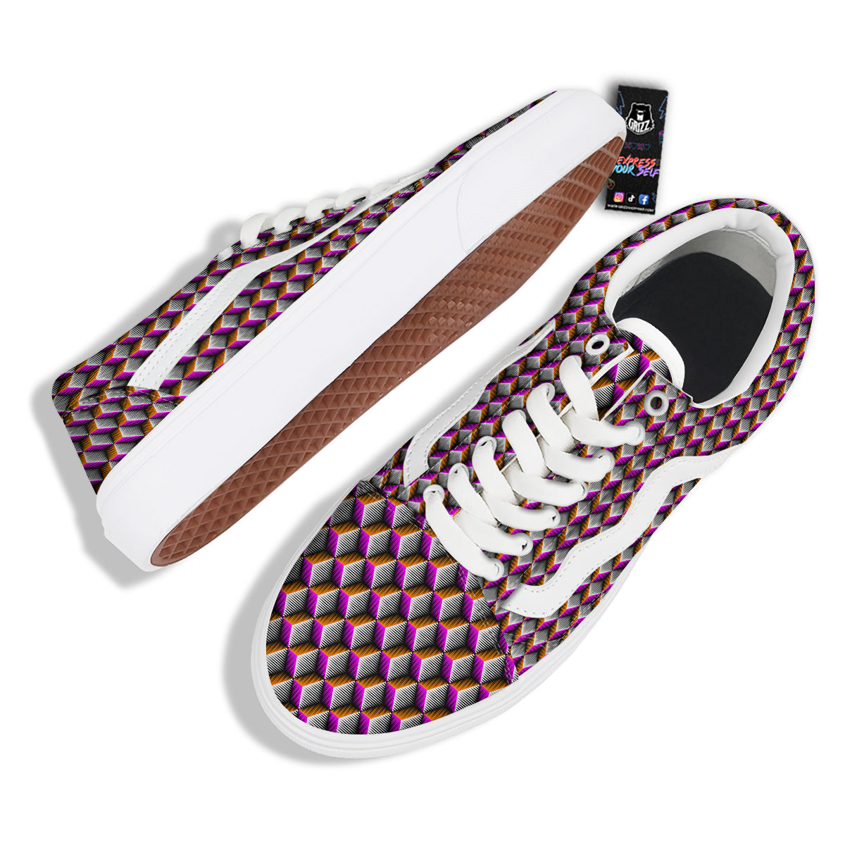 3D Rhombus Print Pattern Skate Shoes-grizzshop