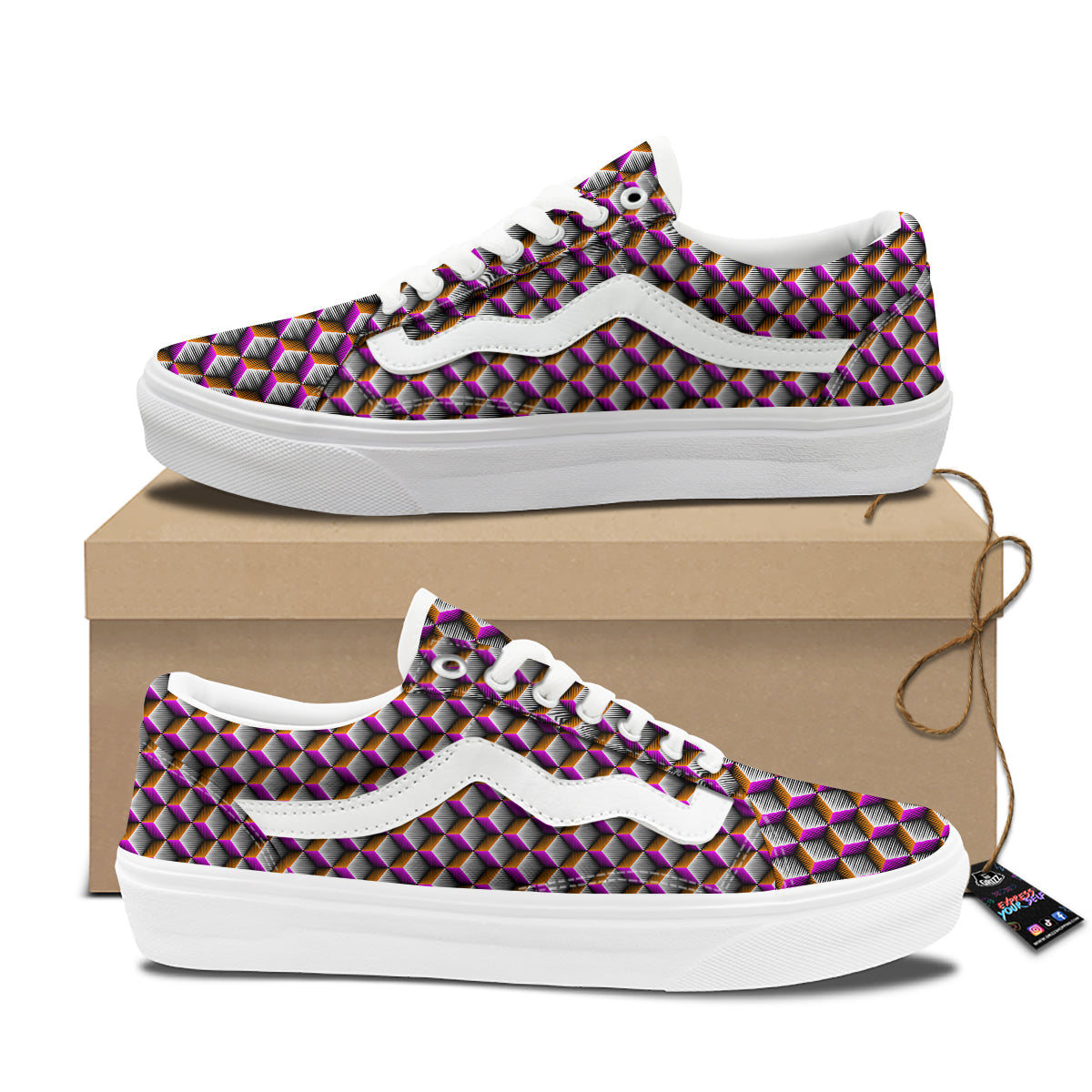 3D Rhombus Print Pattern Skate Shoes-grizzshop