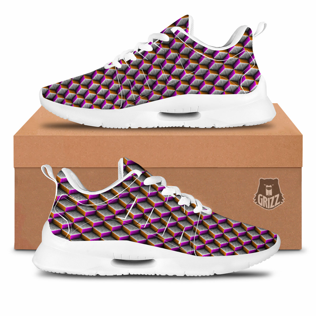 3D Rhombus Print Pattern Tennis Shoes-grizzshop