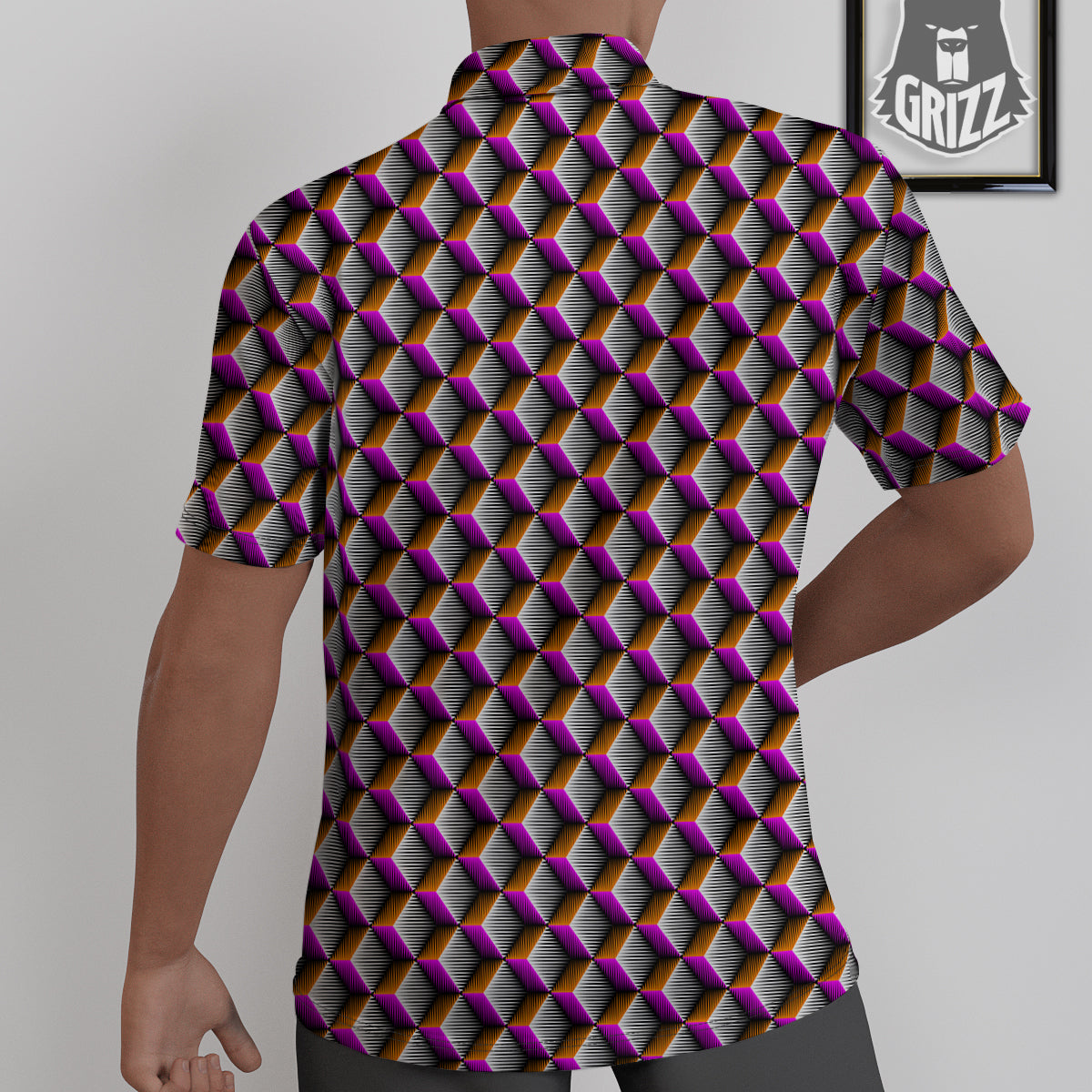 3D Rhombus Print Pattern Untucked Shirts-grizzshop