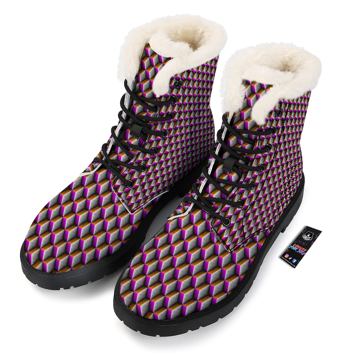 3D Rhombus Print Pattern Winter Boots-grizzshop