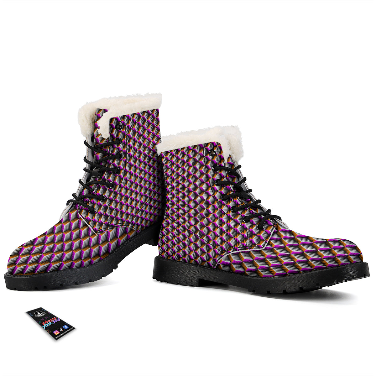 3D Rhombus Print Pattern Winter Boots-grizzshop