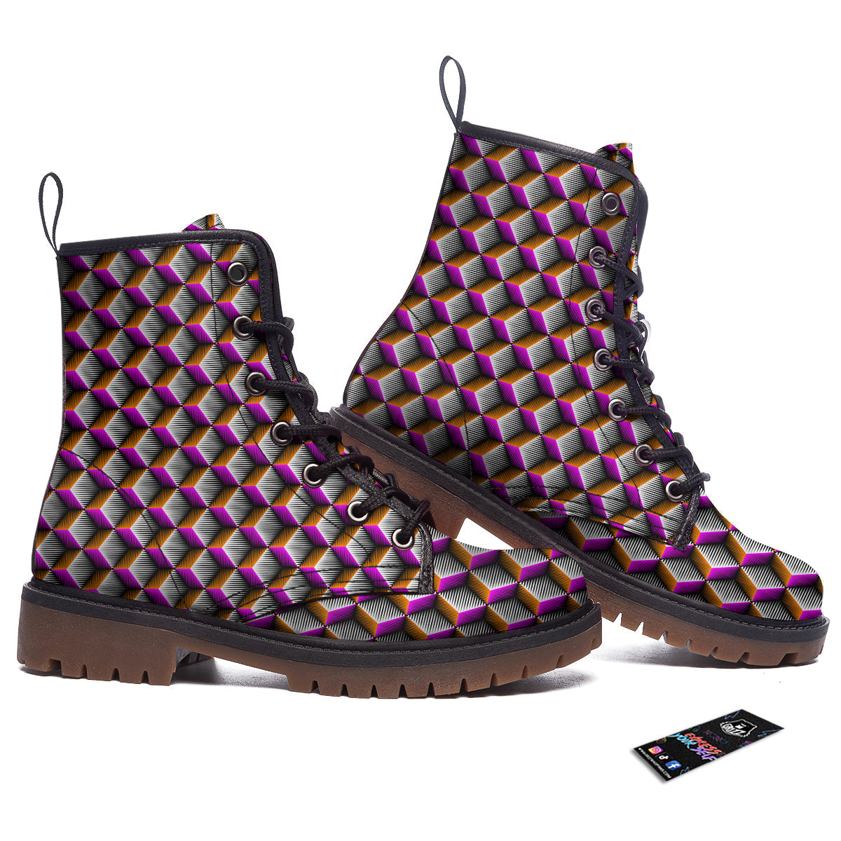 3D Rhombus Print Pattern Work Boots-grizzshop