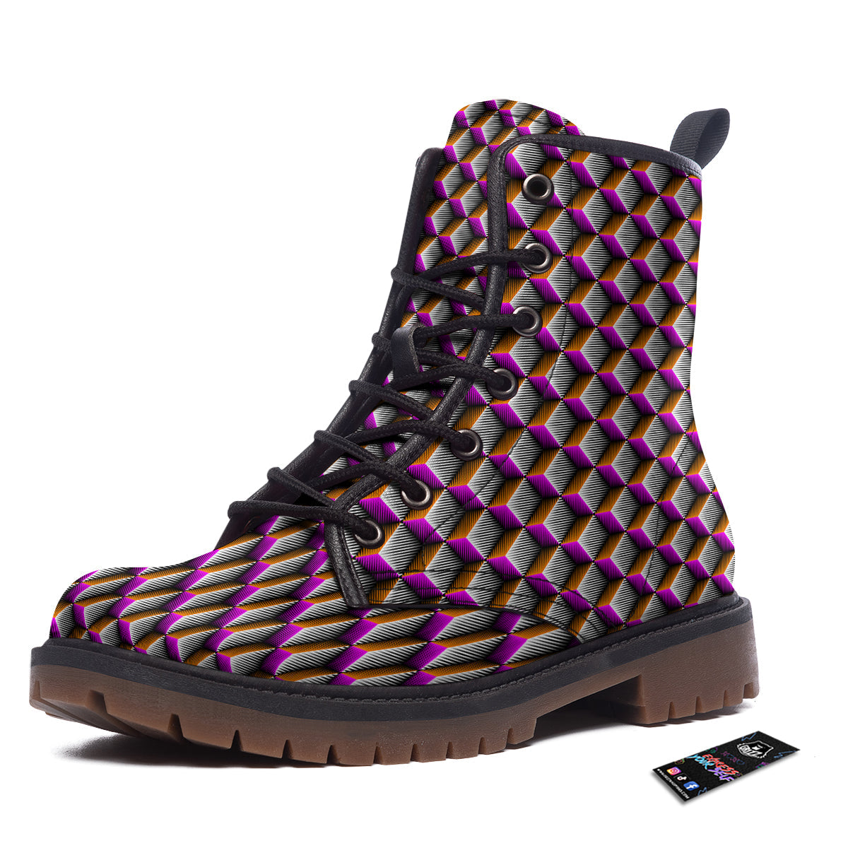 3D Rhombus Print Pattern Work Boots-grizzshop