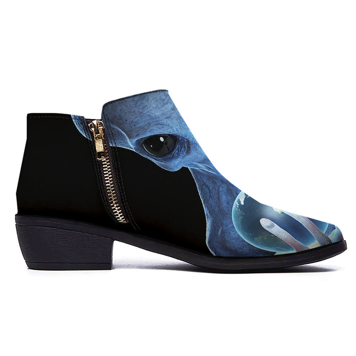 3D Scary Alien Grey Print Ankle Boots-grizzshop