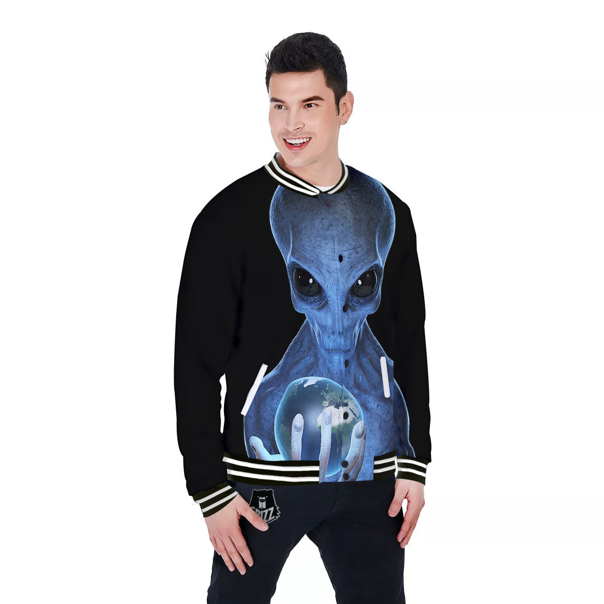 3D Scary Alien Grey Print Baseball Jacket-grizzshop