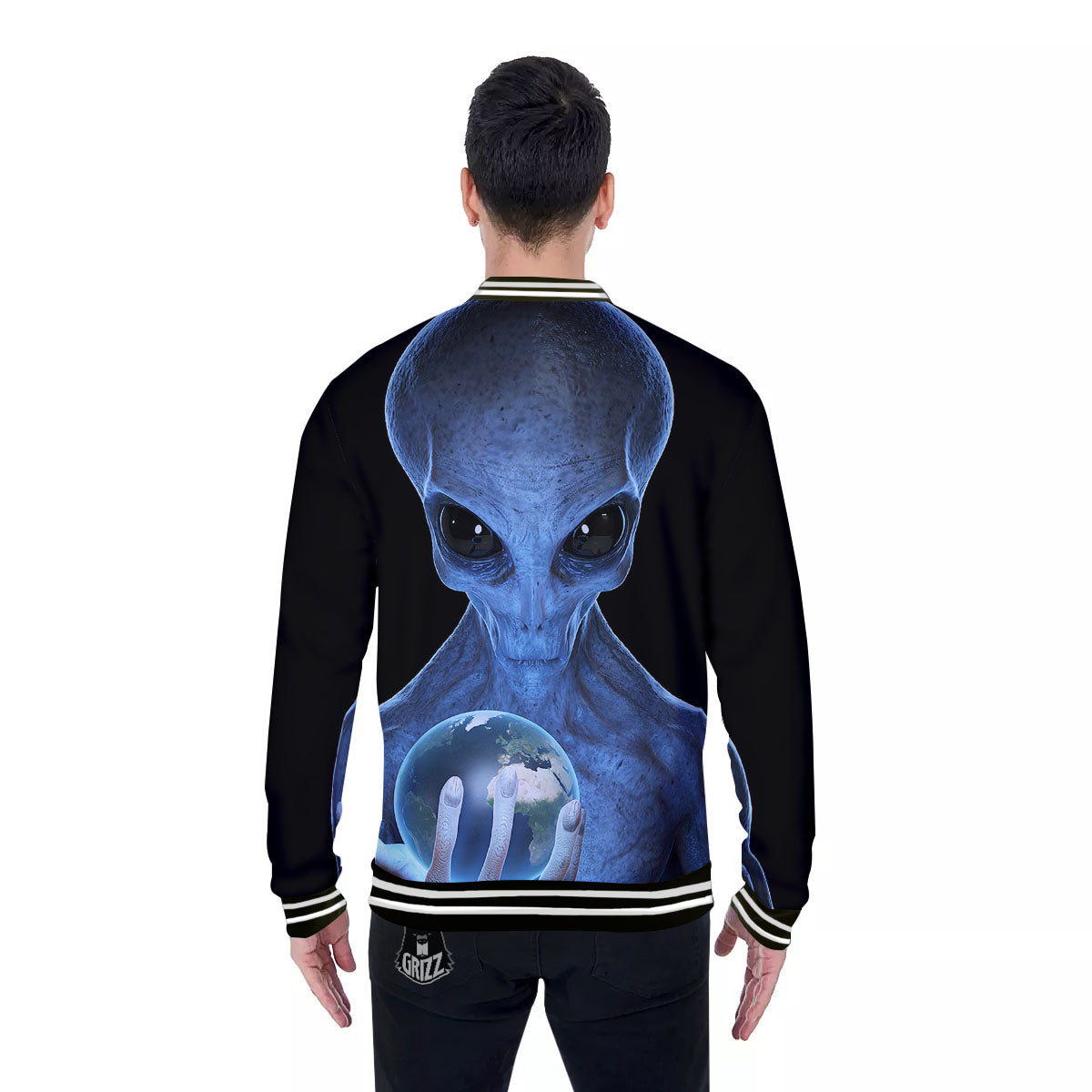3D Scary Alien Grey Print Baseball Jacket-grizzshop