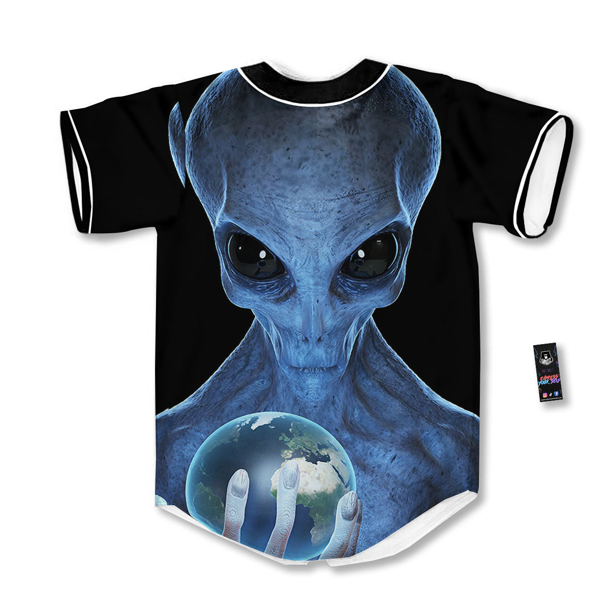 3D Scary Alien Grey Print Baseball Jersey-grizzshop