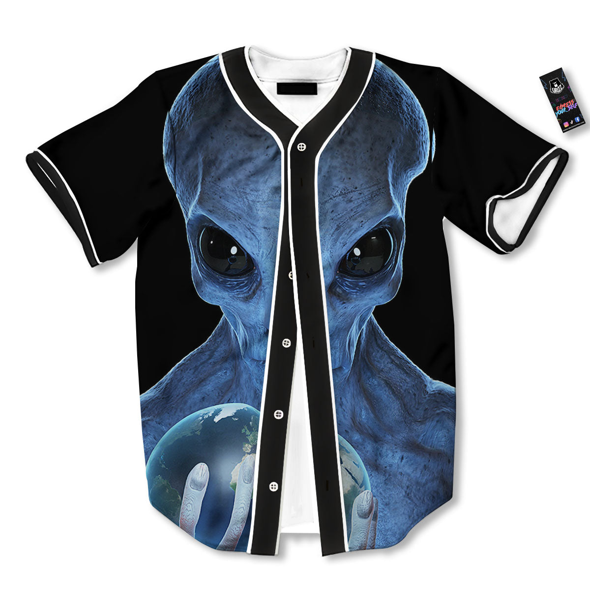 3D Scary Alien Grey Print Baseball Jersey-grizzshop