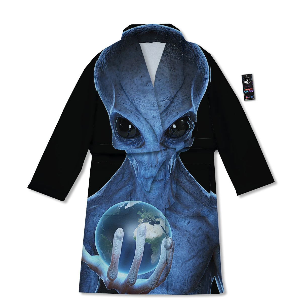 3D Scary Alien Grey Print Bathrobe-grizzshop