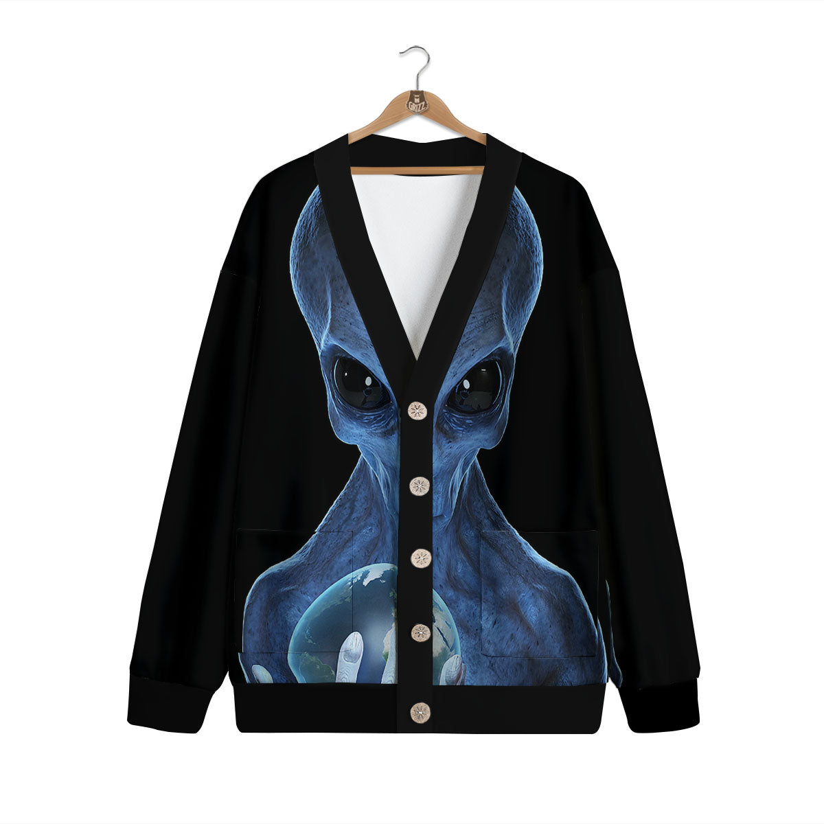 3D Scary Alien Grey Print Cardigan-grizzshop