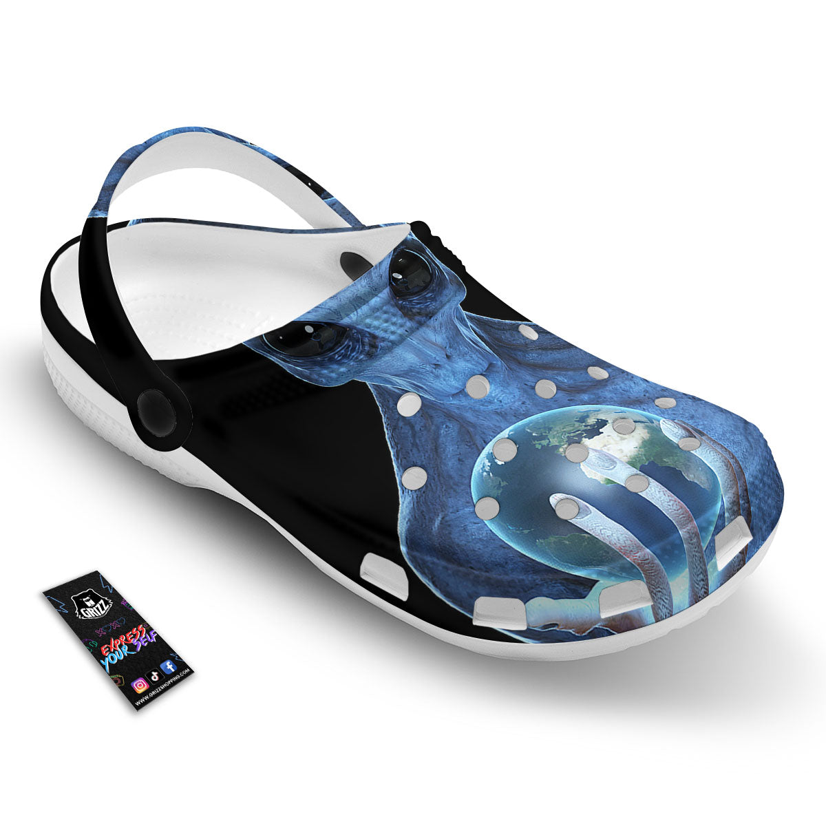 3D Scary Alien Grey Print Clog-grizzshop