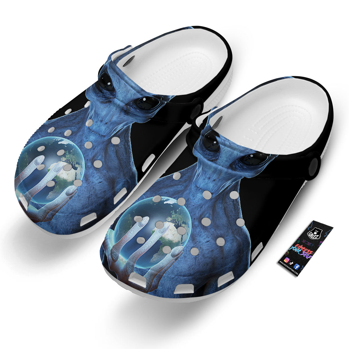 3D Scary Alien Grey Print Clog-grizzshop