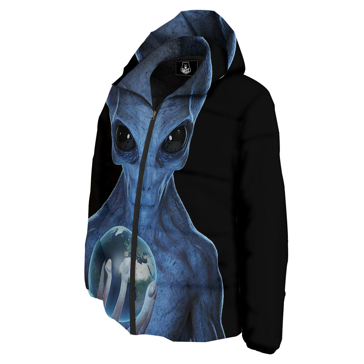 3D Scary Alien Grey Print Down Jacket-grizzshop