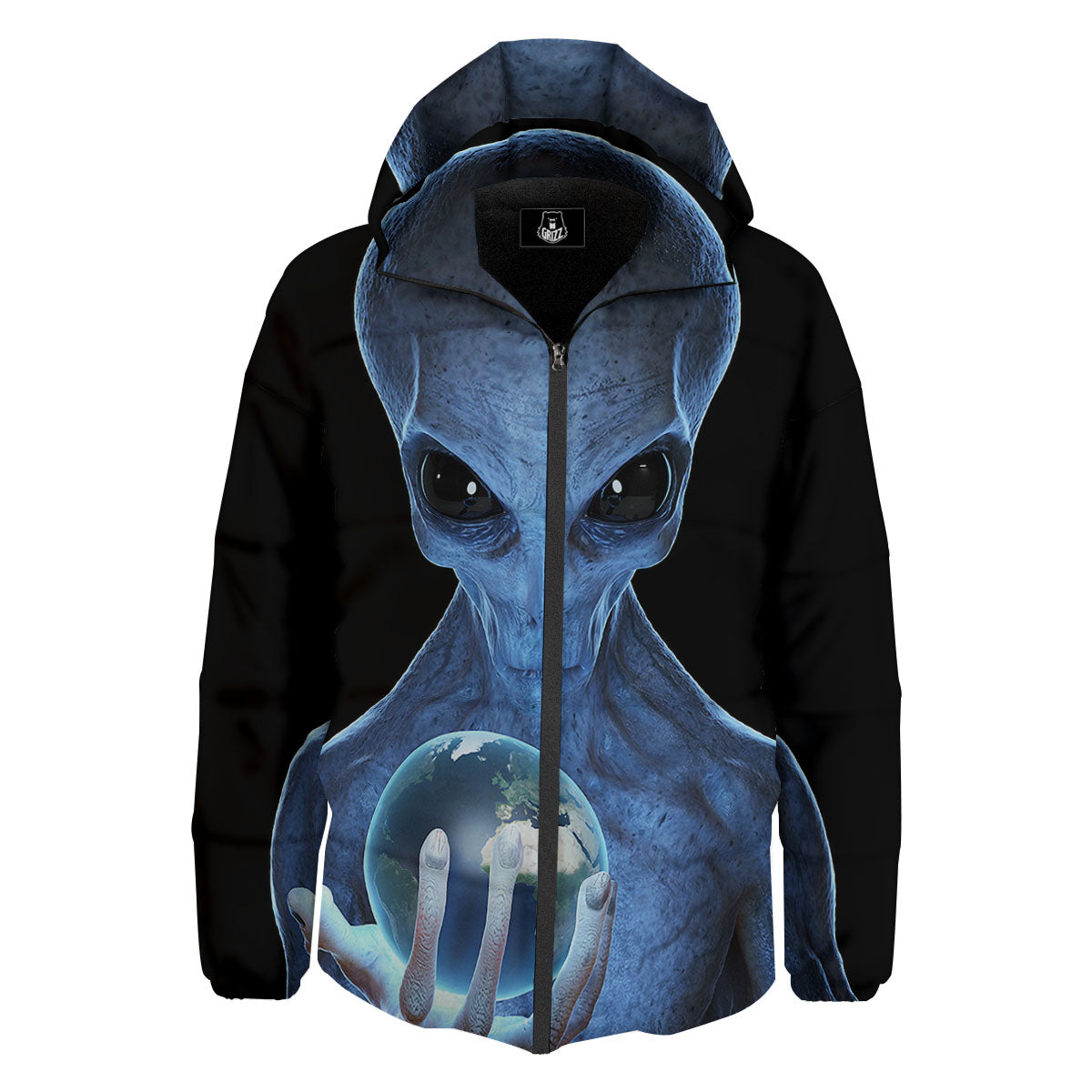 3D Scary Alien Grey Print Down Jacket-grizzshop
